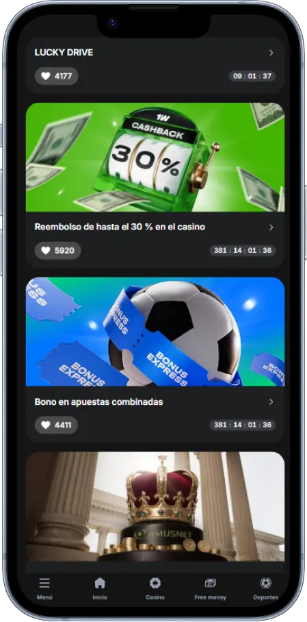 Los bonos y promociones están disponibles a través de la aplicación de 1win Chile